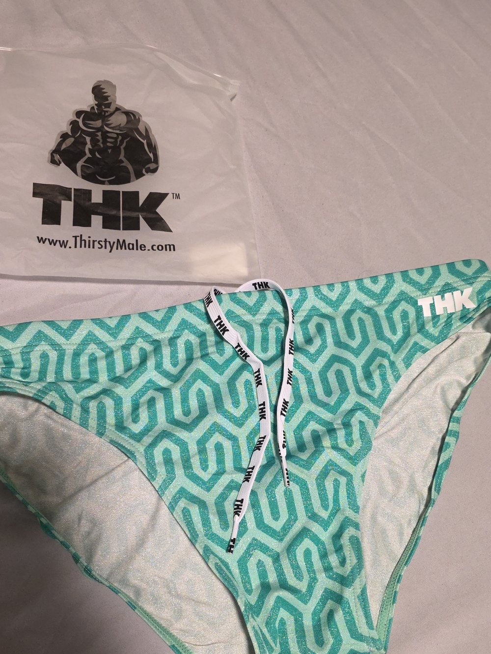 THK Teal Geo-Print Men's Swim Trunks